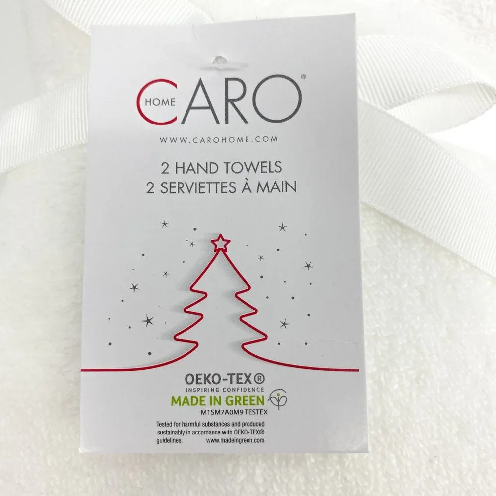 CARO HOME Seasonal Red Trim 2 PC Hand Towel Set